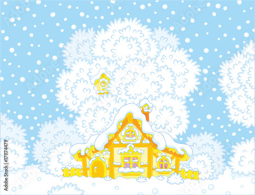 Small hut snow-covered on Christmas