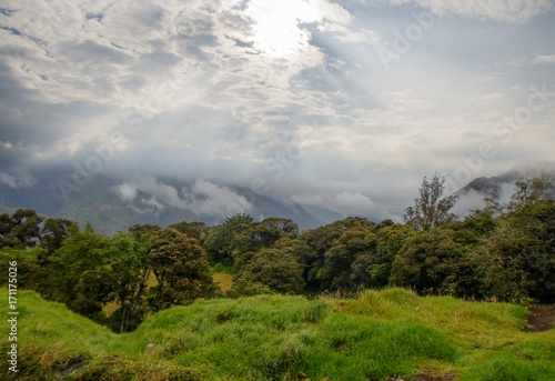 storm clouds over Tungurahua Volcano in Banos, Ecaudor