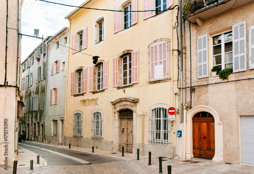 View of a little narrow street in the town of Brignoles in Provence  south of France