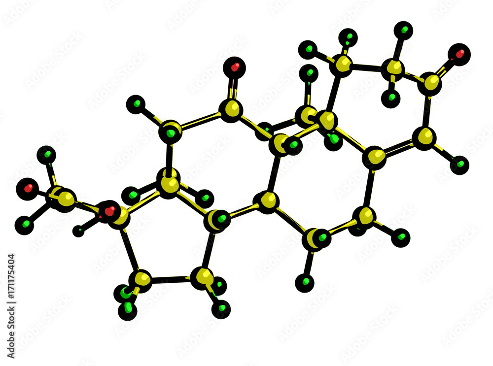 Molecular structure of hormone Cortisone, 3d rendering Molecular structure of hormone Cortisone, 3d rendering