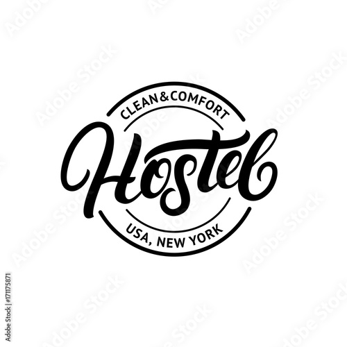 Hostel hand written lettering logo design template.