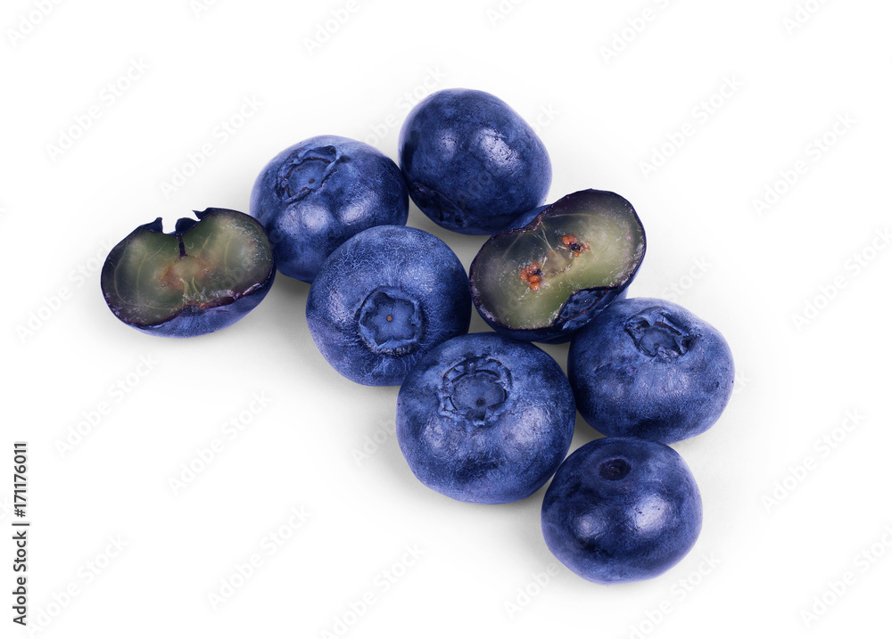 Stack of blueberries isolated on white with clipping path Stack of blueberries isolated on white with clipping path