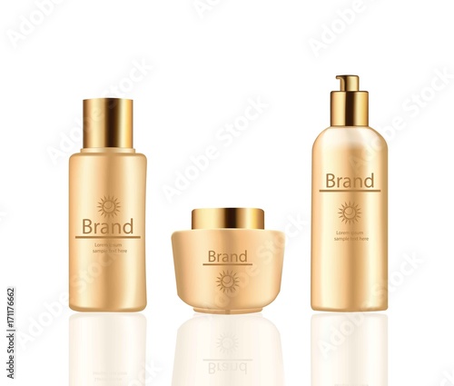 Cream and Lotion Cosmetics set Vector realistic mock up. Pink package Hydration cream bottles with logo. Perfect for advertising, flyer, banner, poster. 3d illustrations