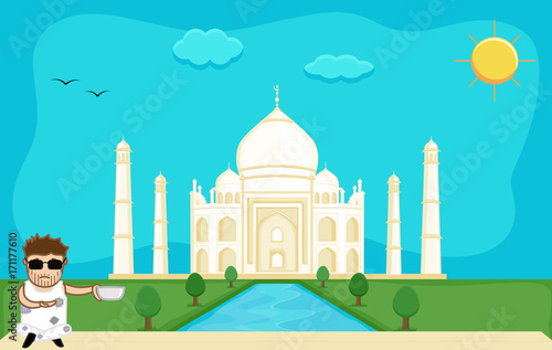 Beggar Begging at Taj Mahal clip-art background