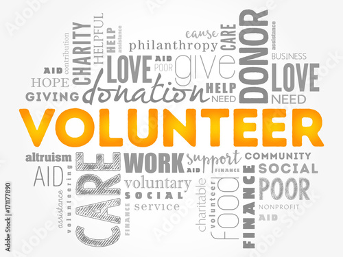 Volunteer word cloud collage, social concept background