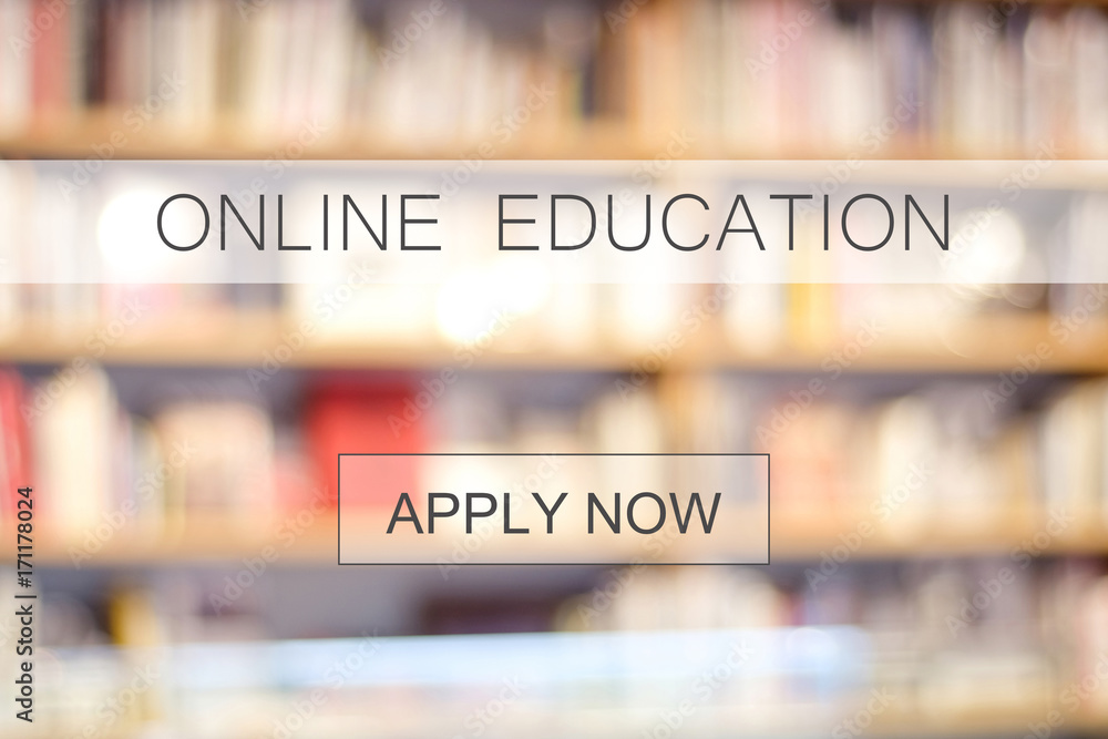 Online education banner over blur stdying people background, web banner, Education, E learning, technology concept