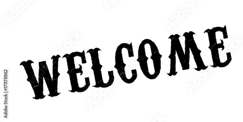 Welcome rubber stamp. Grunge design with dust scratches. Effects can be easily removed for a clean, crisp look. Color is easily changed.