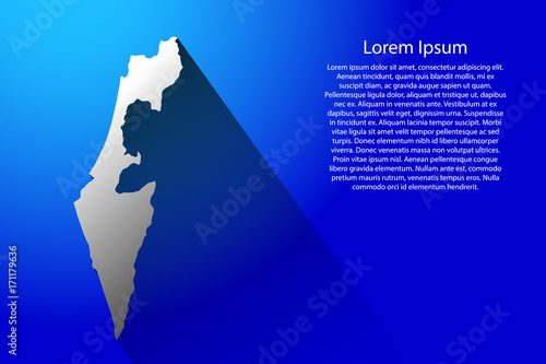 Abstract map of Israel with long shadow on blue background of vector illustration