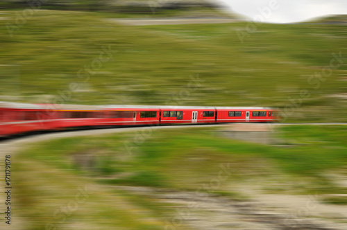 Swiss mountain famous Red Train Bernina Express crossed Alps