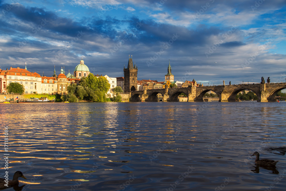 Obraz premium Vltava river in Prague, Czech Republic at the sunset
