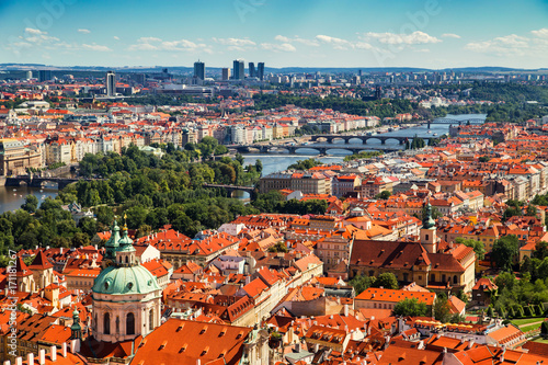 Aerial view to Prague at summer daytime