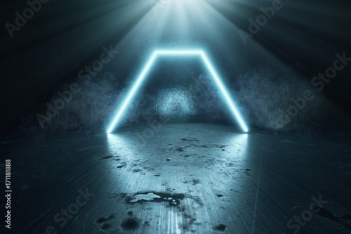3d rendering of blue lighten hexagon on grunge background
