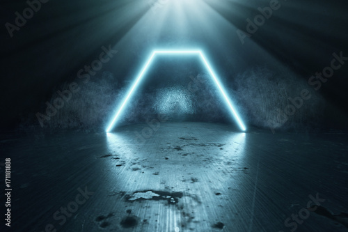 Slika na platnu 3d rendering of blue lighten hexagon on grunge background