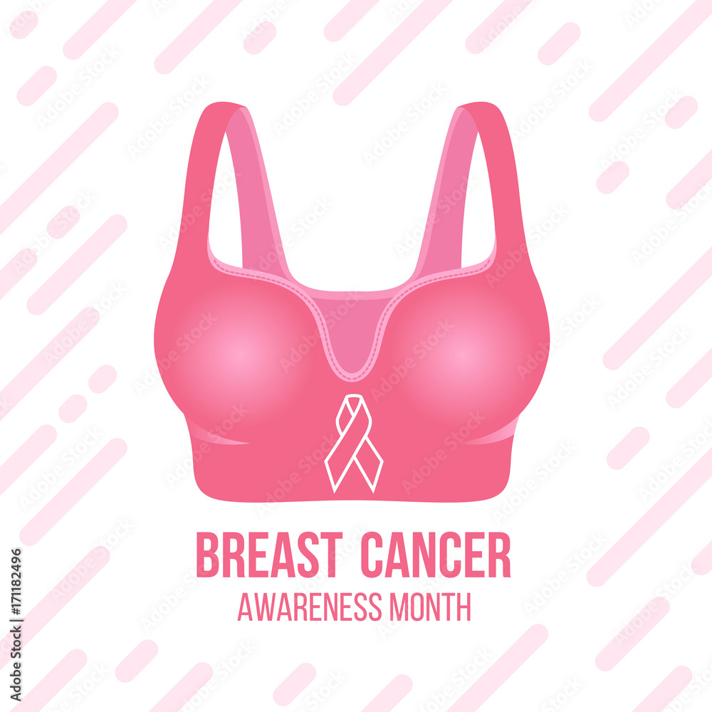 ribbon sign on Pink Women's bras and Breast Cancer Awareness month tex t  vector design Stock Vector