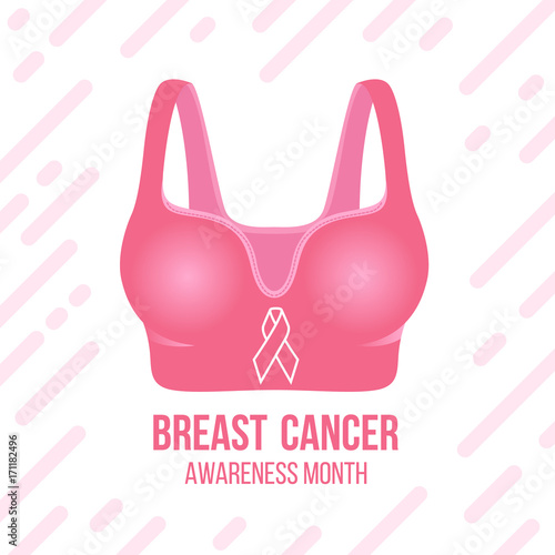 ribbon sign on Pink Women's bras and Breast Cancer Awareness month tex t  vector design Stock Vector