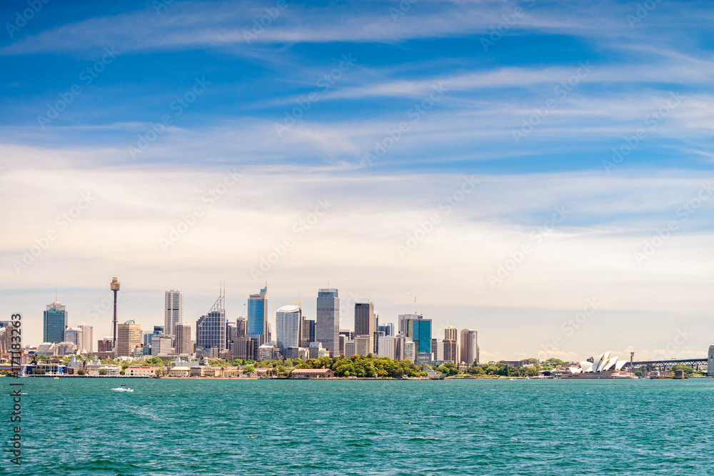 Sydney city skyline view from sea Sydney city skyline view from sea