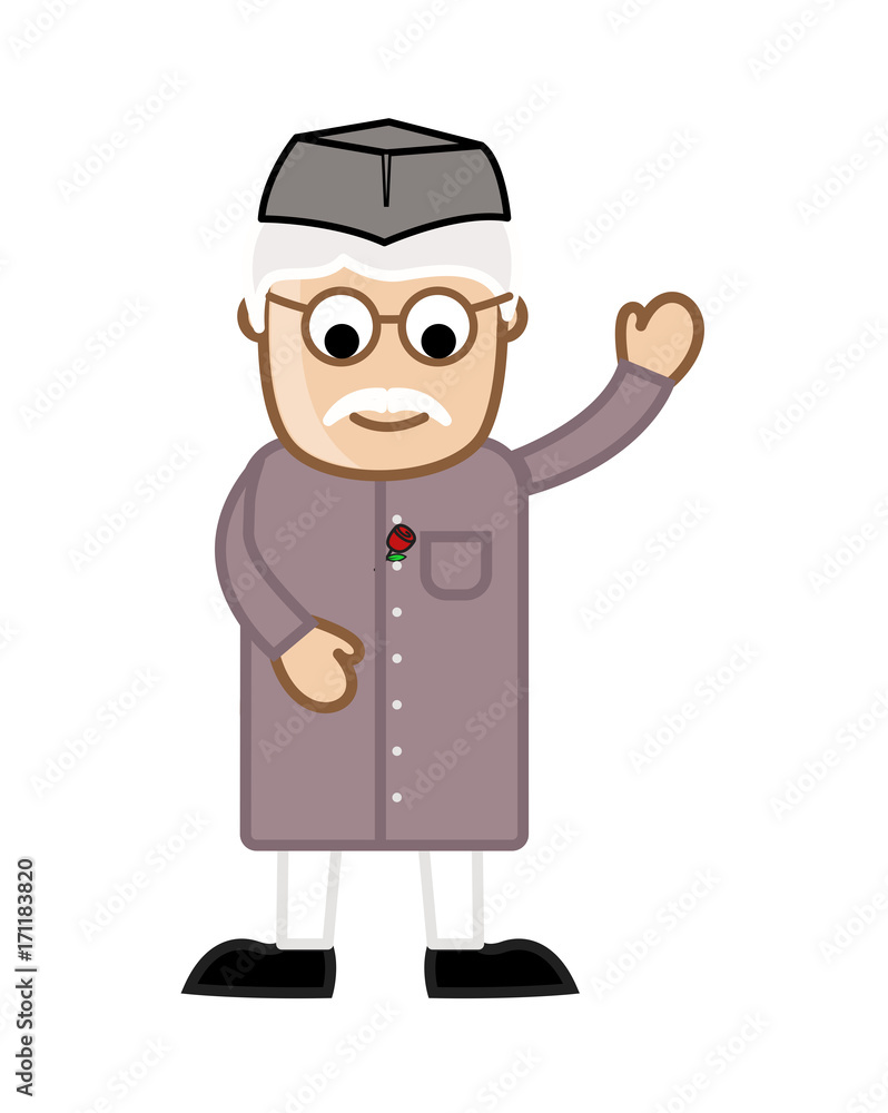 Old Aged Cartoon Politician Character Gesturing with Hands