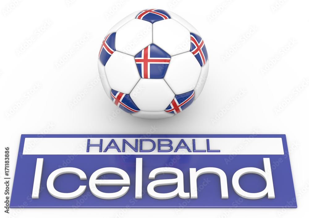 Handball mit Island Flagge, Version 2, 3D-Rendering Handball mit Island Flagge, Version 2, 3D-Rendering
