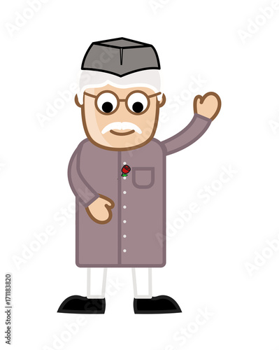 Old Aged Cartoon Politician Character Gesturing with Hands