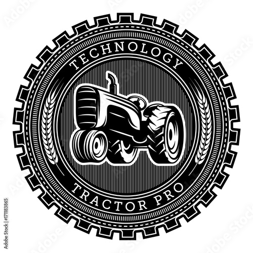 Vector tractor logo illustration. Emblem design
