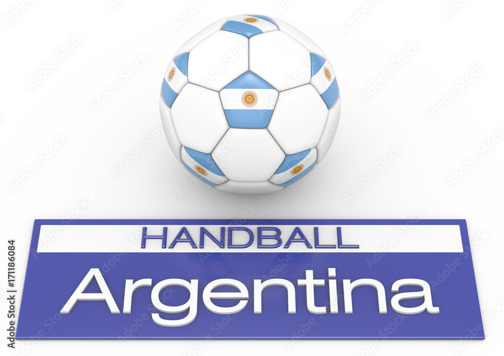 Handball mit Argentinien Flagge, Version 2, 3D-Rendering Handball mit Argentinien Flagge, Version 2, 3D-Rendering