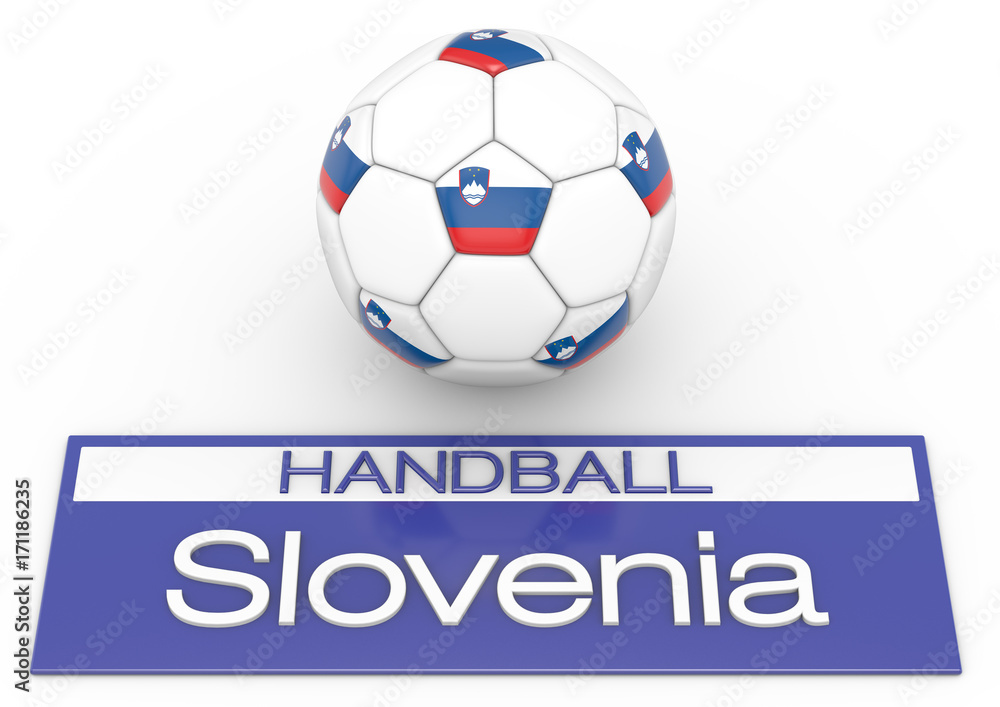Handball mit Slovenien Flagge, Version 2, 3D-Rendering Handball mit Slovenien Flagge, Version 2, 3D-Rendering