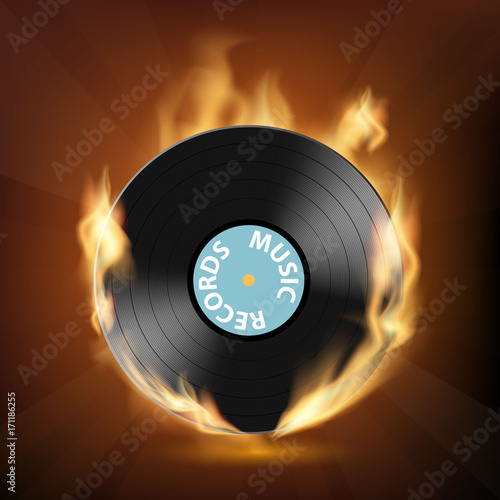 Icon vinyl record on fire.
