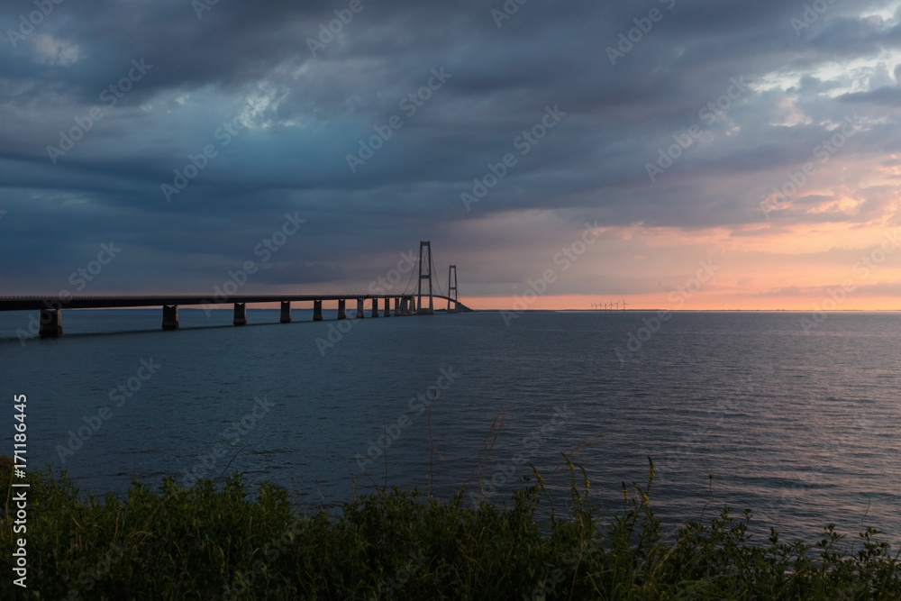 Storebæltsbroen bridge during sunset