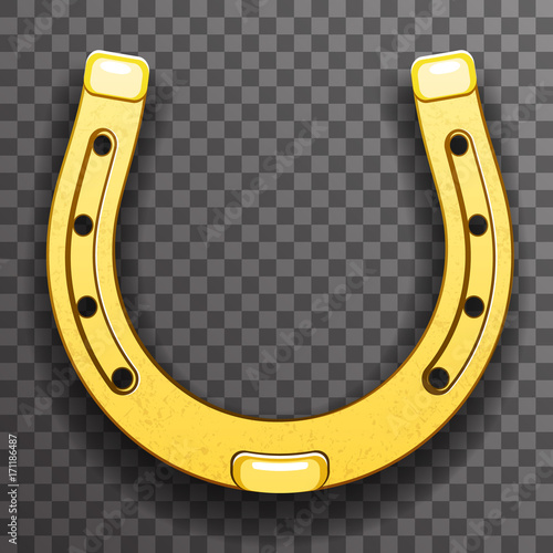 Gold metal horseshoe luck symbol fortune talisman transparent background icon vector illustration