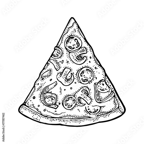 Slice pizza mexican. Vintage vector engraving illustration for poster, menu, box.
