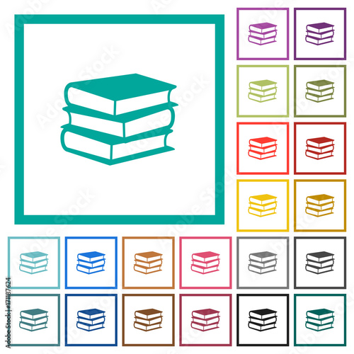 Books flat color icons with quadrant frames