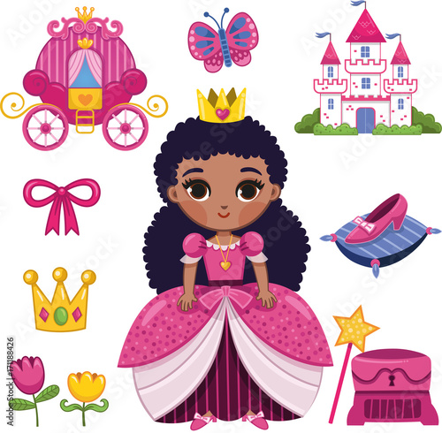 African Princess Sticker Set (Vector illustration)
