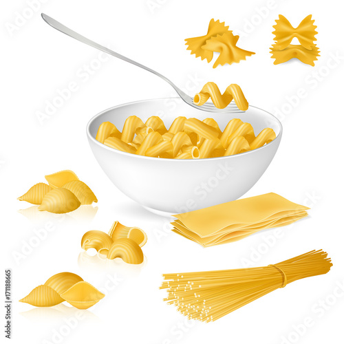 set pasta, realistic vector illustration