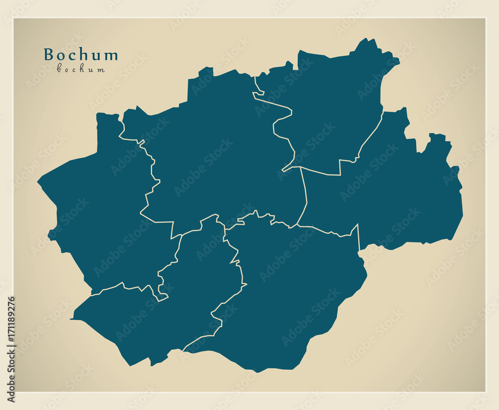 Modern City Map - Bochum city of Germany with boroughs DE