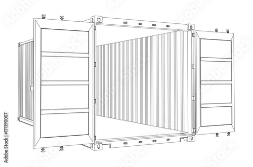 Open Empty Cargo Container. Wire-frame style