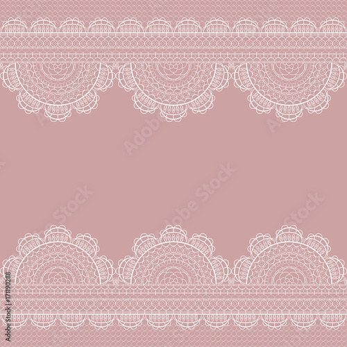 White lace seamless pattern. Template for wedding, invitation or greeting card with lace background. Vector illustration