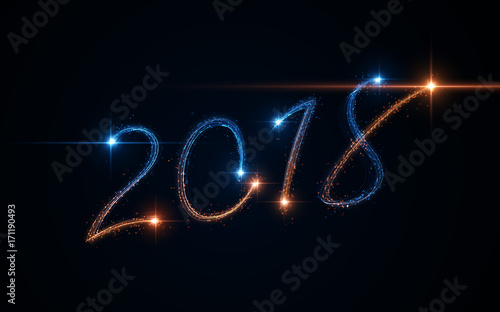 2018 year background, glowing numbers, Vector design.