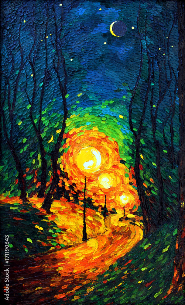 Fototapeta premium lights the evening Moon oil painting