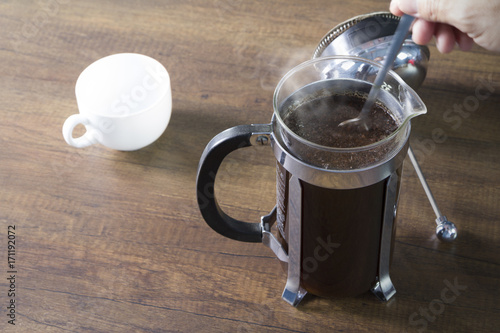 French Press Coffee Brewing Preparation photo