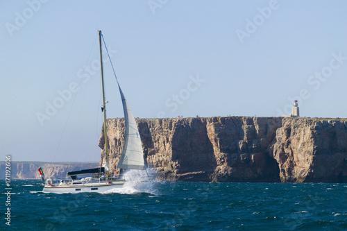 sailing vessel in stotmy weather, Algarve, Portugal photo