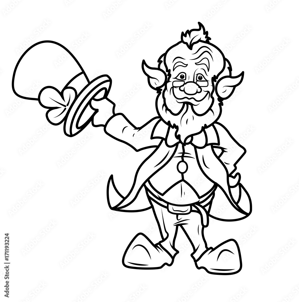 Old Leprechaun Character Drawing coloring book 