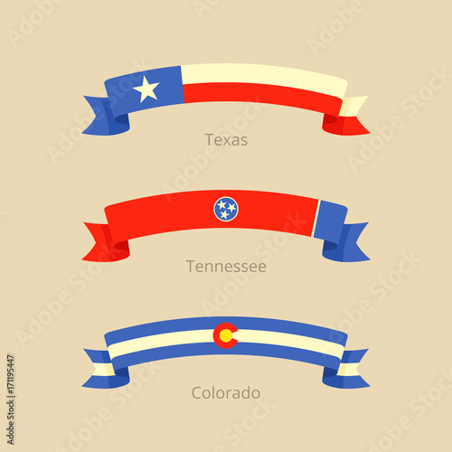 Ribbon with flag of Texas, Tennessee and Colorado.