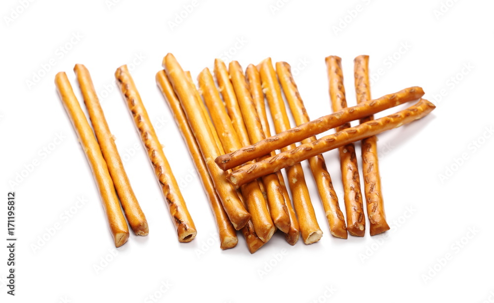 Salty cracker pretzel sticks isolated on white background Salty cracker pretzel sticks isolated on white background