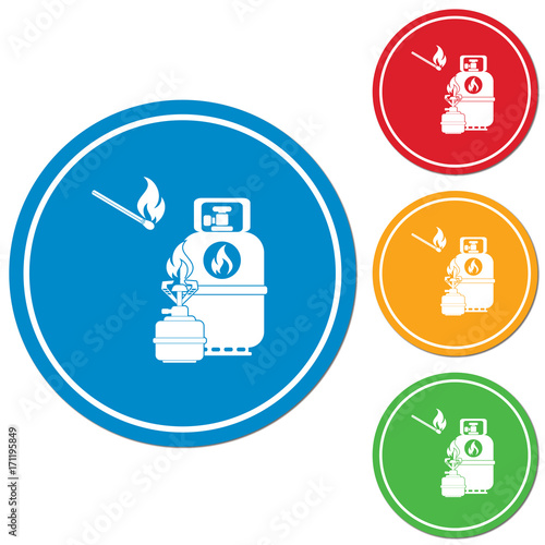 Camping stove with gas bottle icon vector