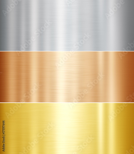 Set of metal textures. Gold, silver, bronze