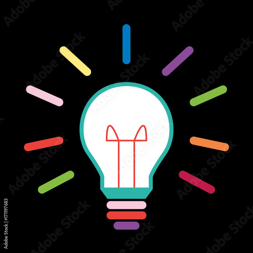 Glühbirne, Strahlen bunt - Icon, Symbol, Piktogramm - blau, rot,gelb, grün, orange, lila, rosa, pink, violett, regenbogen - Web, Druck - Vektor