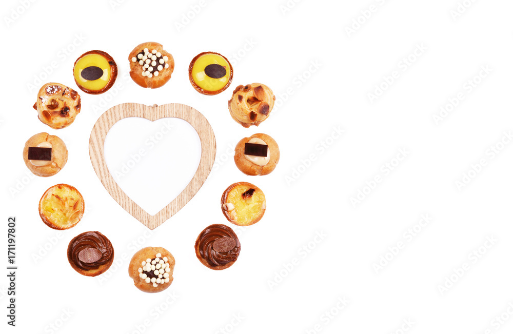 Various pastries isolated on white background. Various pastries isolated on white background.