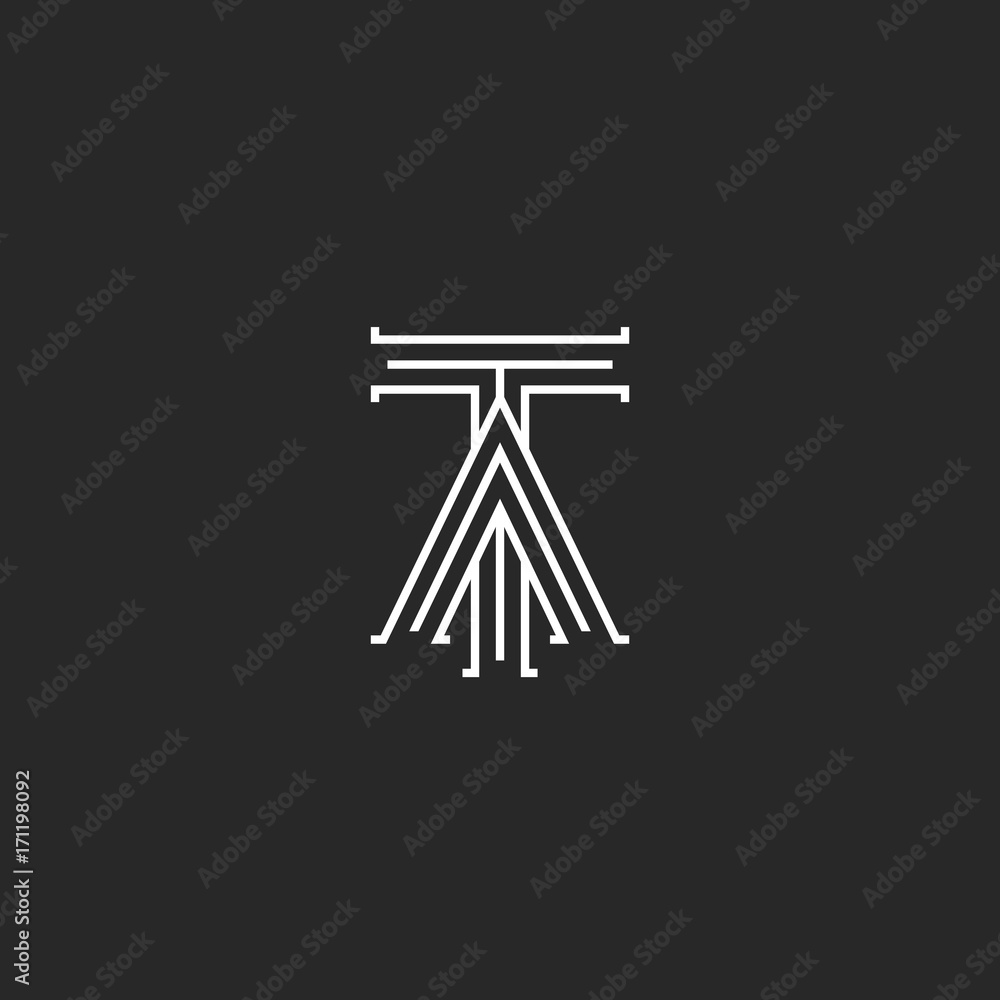 Medieval monogram TA Logo, linked initials T and A capital letters intersection thin lines stylish design element, wedding invitation or business card AT black and white emblem mockup Medieval monogram TA Logo, linked initials T and A capital letters intersection thin lines stylish design element, wedding invitation or business card AT black and white emblem mockup