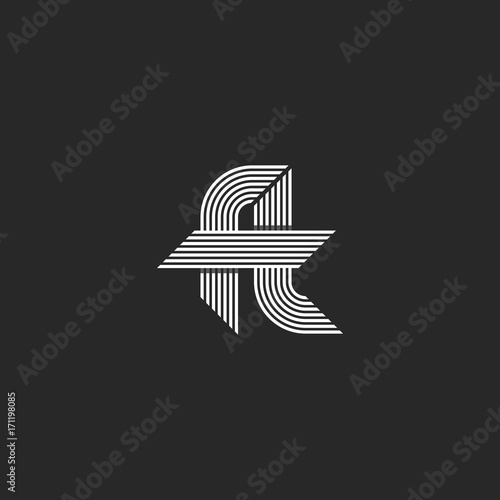 Letters ft logo idea monogram, linked hipster f and t symbols, overlapping thin parallel lines emblem modern style