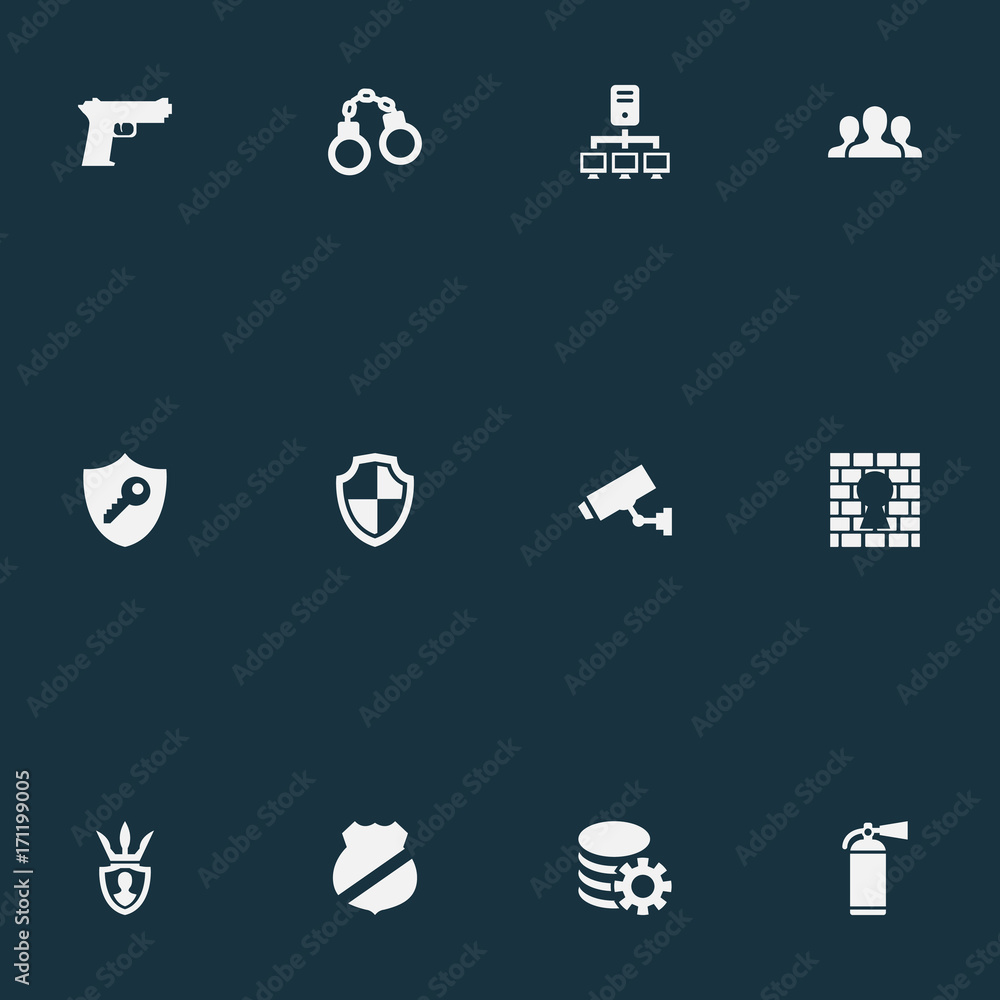 Vector Illustration Set Of Simple Protection Icons. Elements Protector, Datacenter, Penitentiary